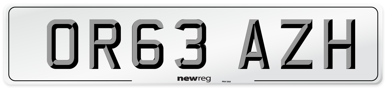 OR63 AZH Number Plate from New Reg